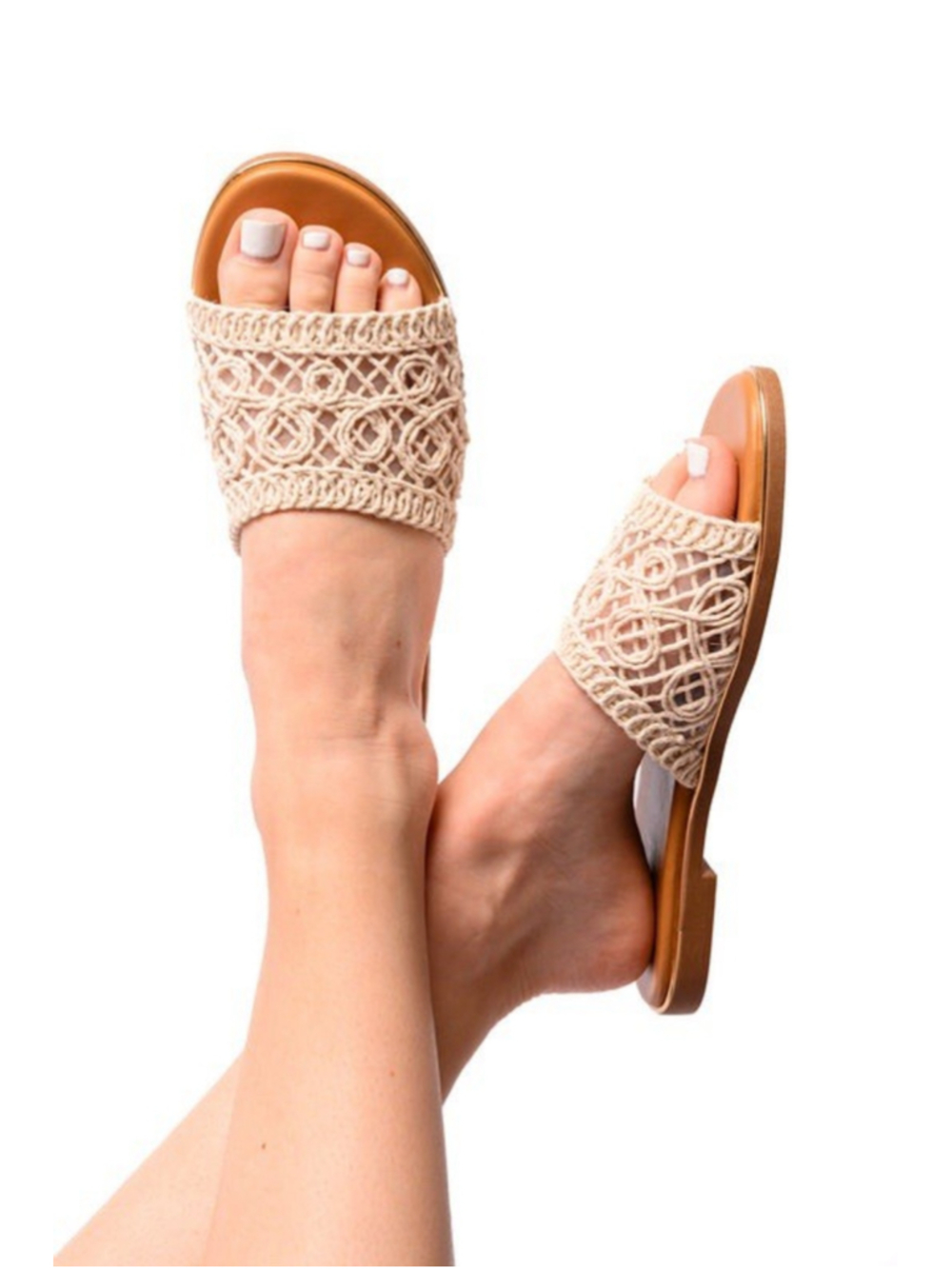 Hey Girl by Corkys Hey Beach Sandals Natural Crochet Slide Sandals Size 11 - Picture 3 of 10